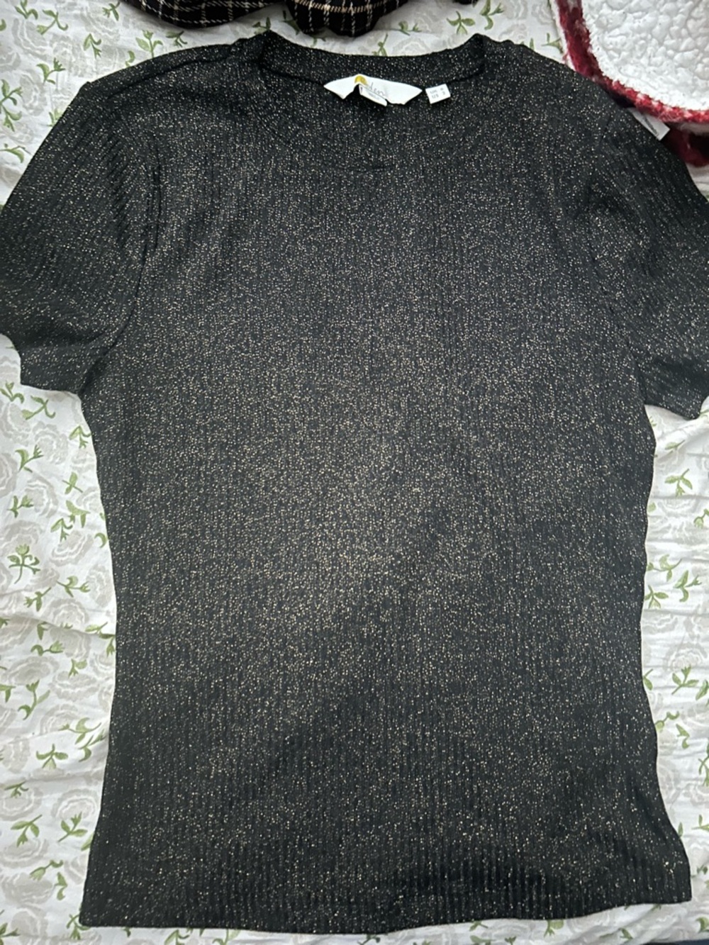 BODEN Women's Black Metallic Shine Short-Sleeve Top